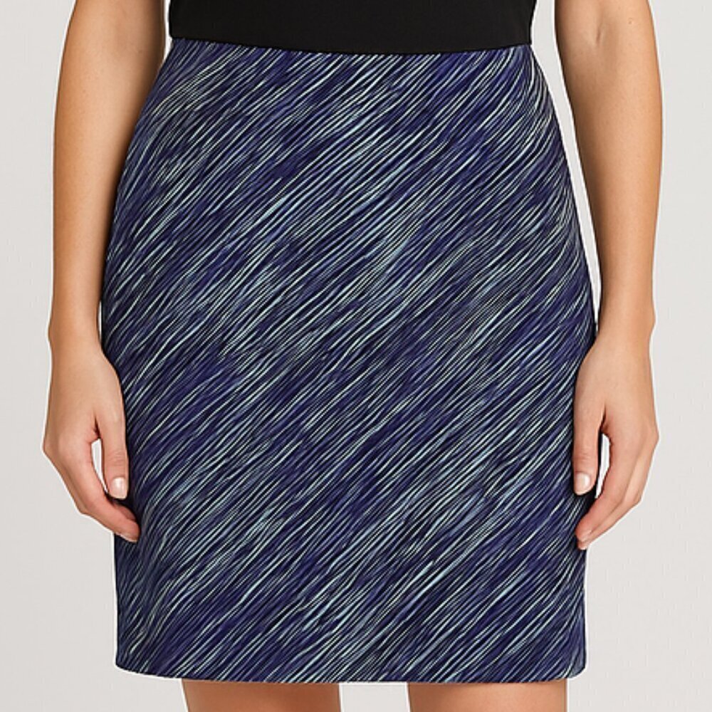 New York & Company Purple Yellow Print Rayon Blend Stretch Pencil Skirt Size M - Picture 2 of 8
